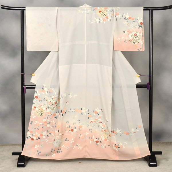 夏物_訪問着(グレーにピンクボカシ地・秋の草花)