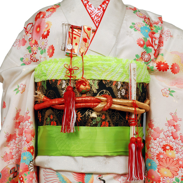 七歳祝い着セット 扇面、おしどり、鶴、菊
