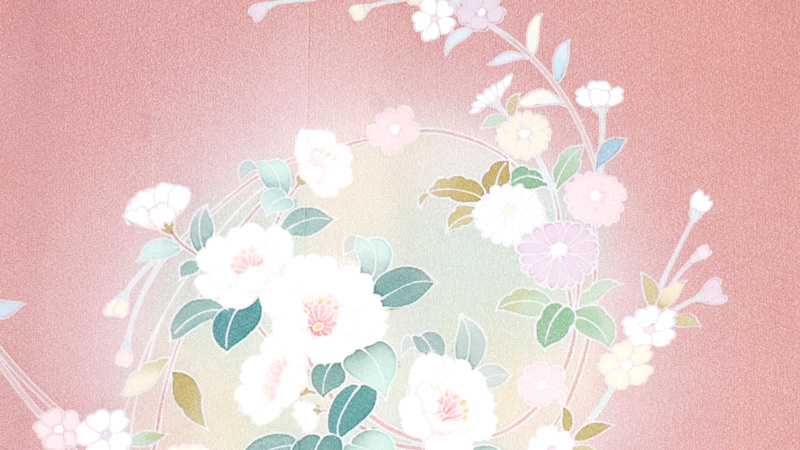 単衣訪問着［珊瑚色地の花輪模様］