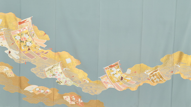 色留袖［納戸色地に道長取り］